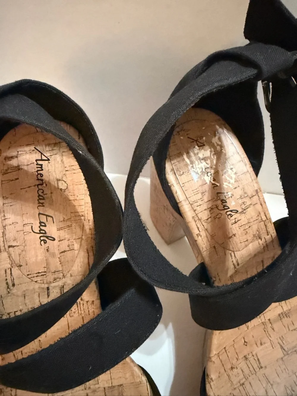 American Eagle Outfitters Black Cork-Platform Crisscross Sandals